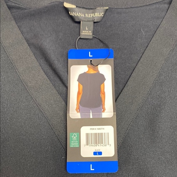 Banana Republic Blouse V-Neck Cap Sleeve Mixed Media Minimalist Black Size Large - Picture 3 of 13